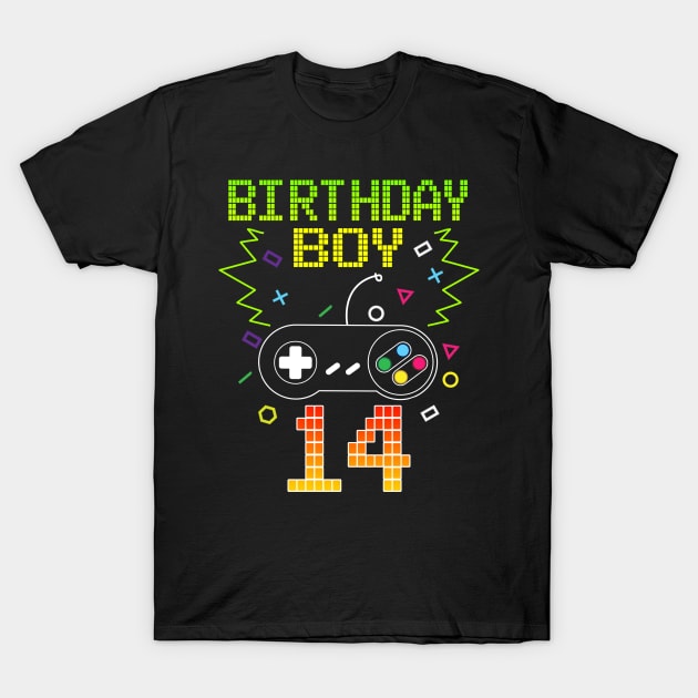 Birthday Boy 14 Video Game Controller Gamer 14th Birthday T-Shirt by ruffianlouse